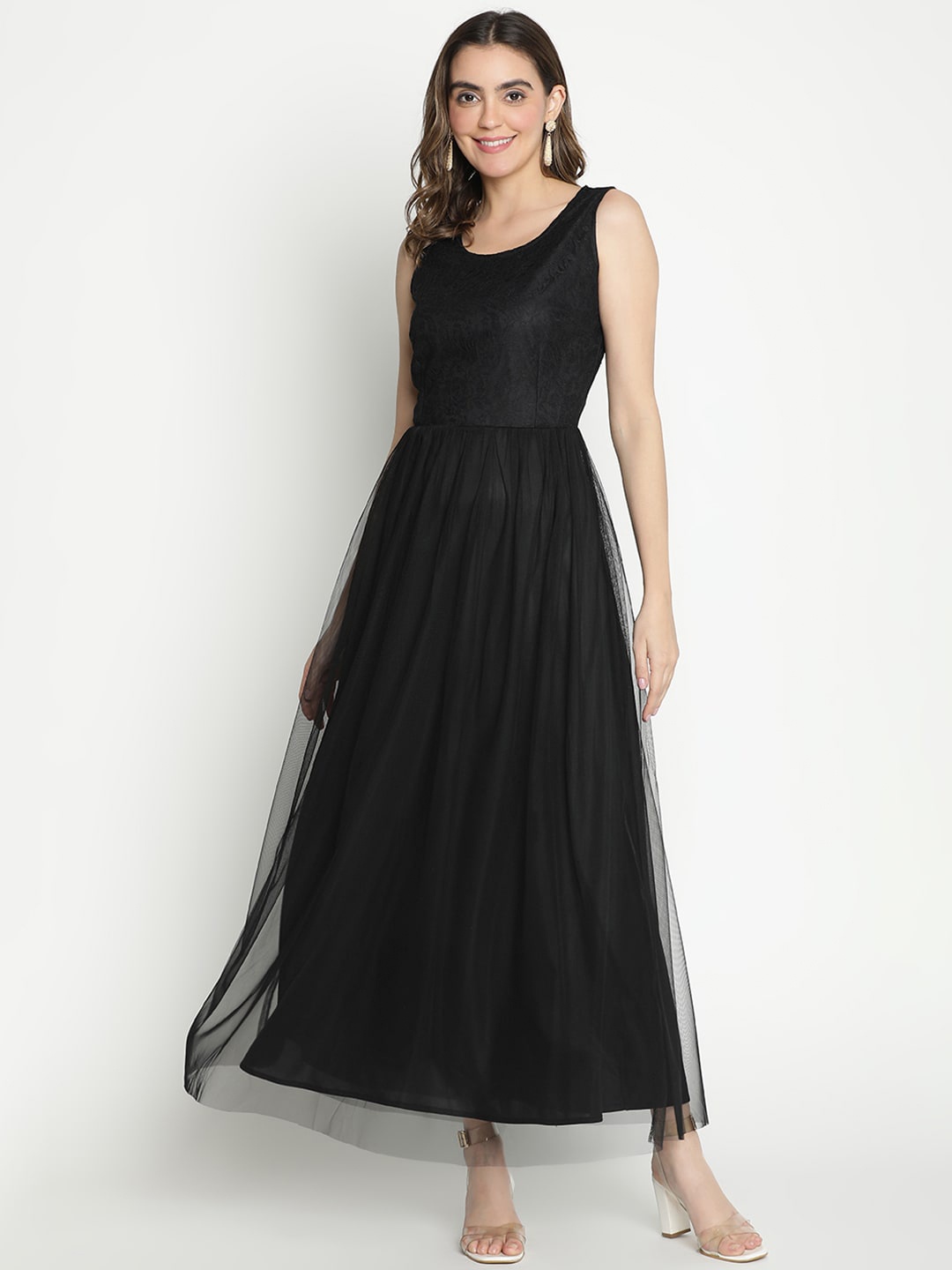 

DRAAX Fashions Embellished Crepe Maxi Dress, Black