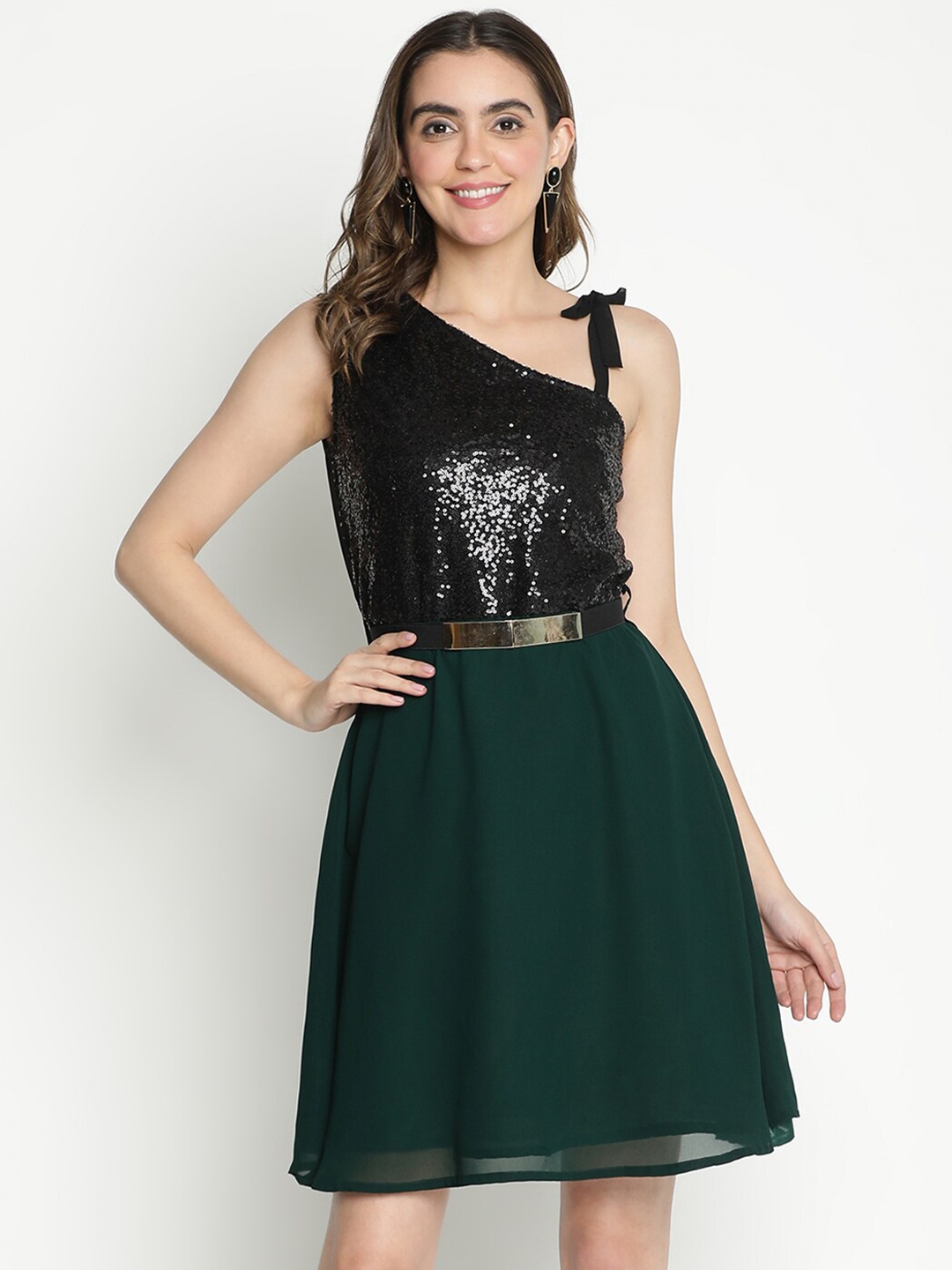 

DRAAX Fashions Sequinned Embellished Crepe Fit & Flare Dress, Black