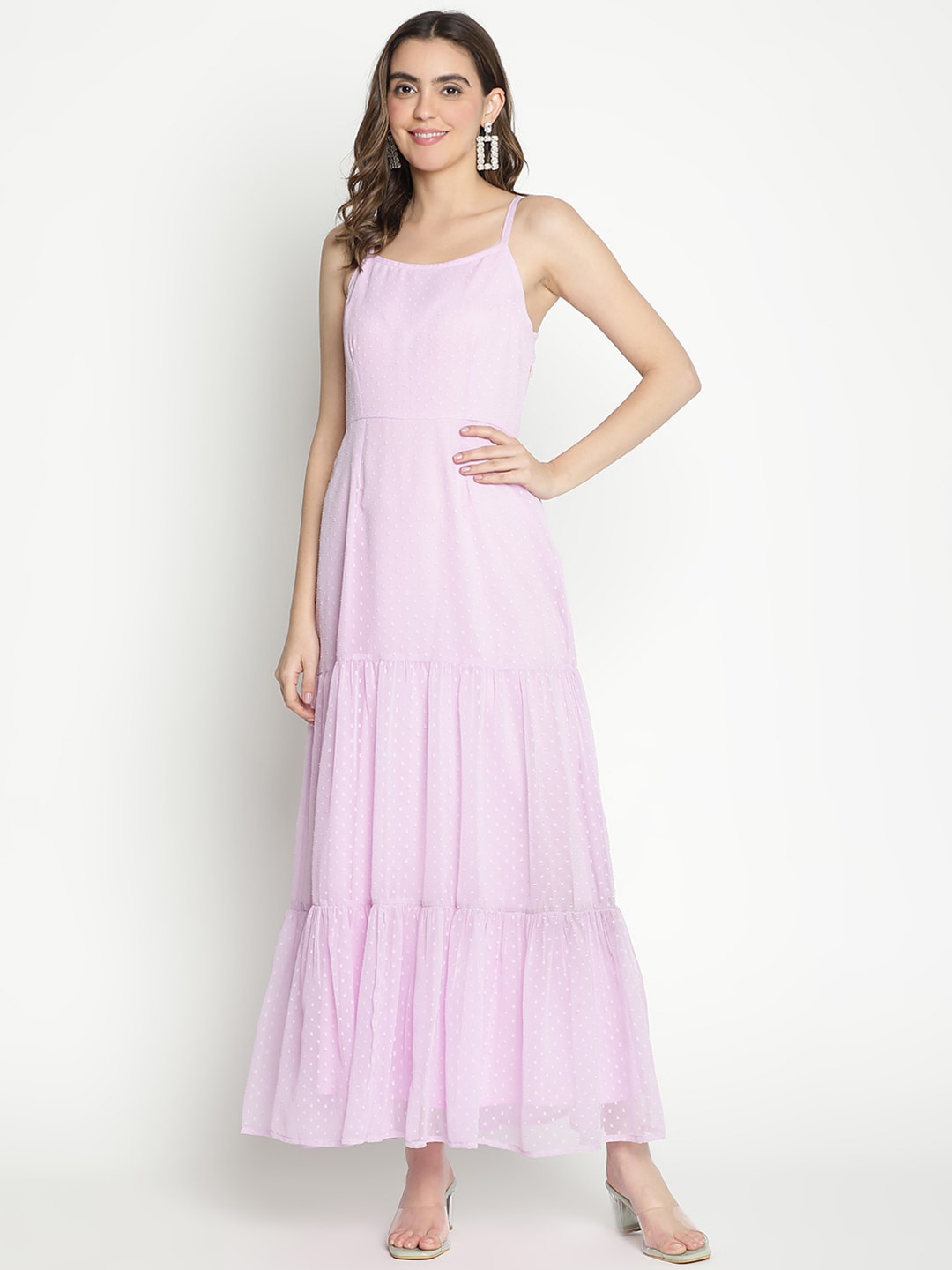 

DRAAX Fashions Self Design Shoulder-Straps Maxi Dress, Purple