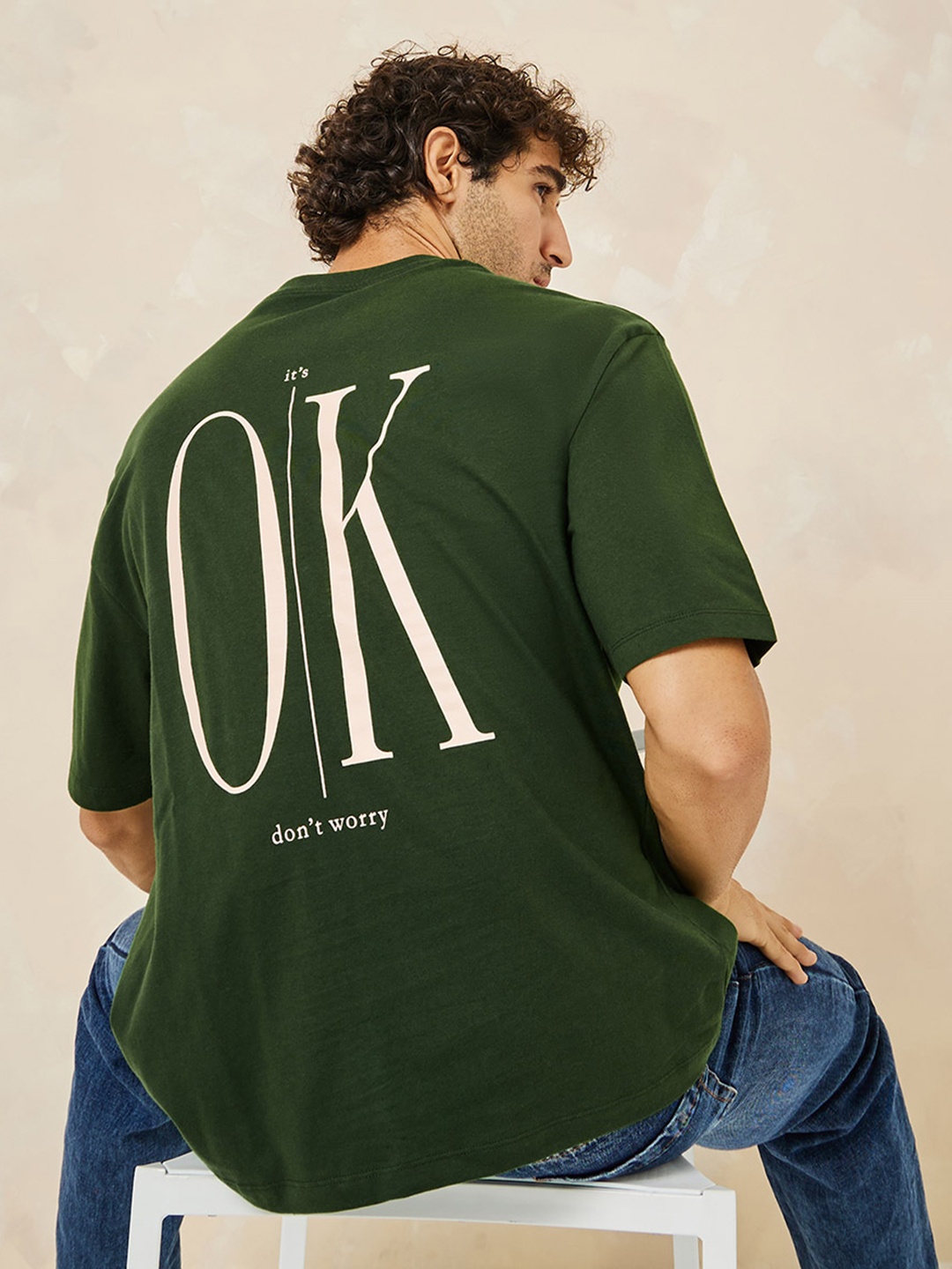 

Styli Slogan Print Oversized T-Shirt, Green