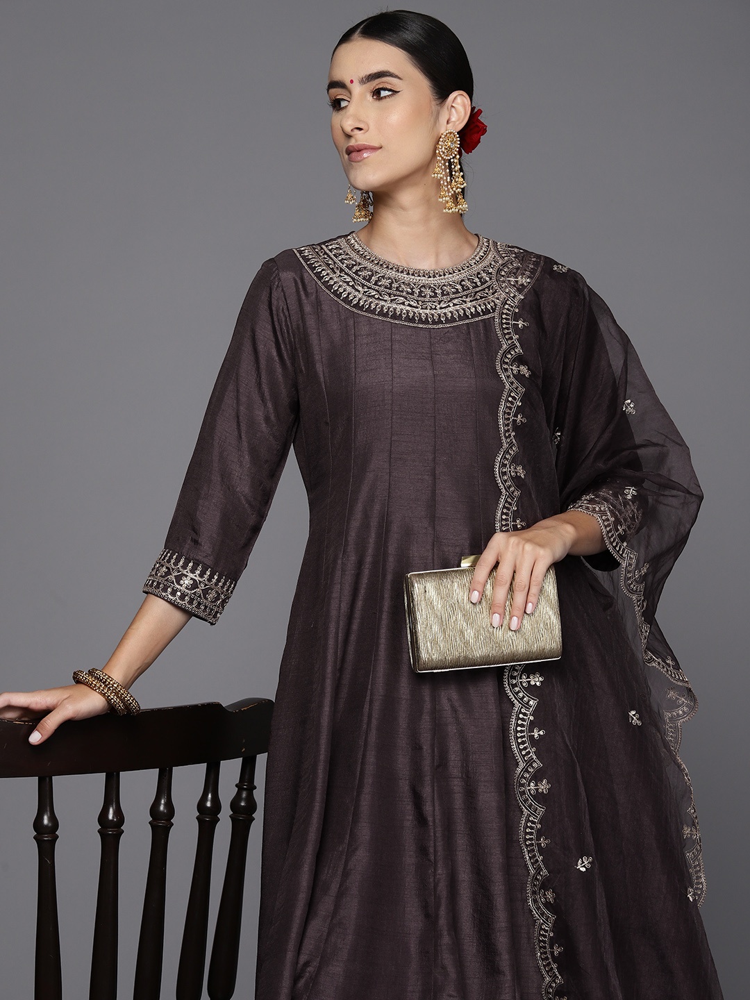 

Indo Era Embroidered Sequined Detail Kurta With Dupatta, Purple