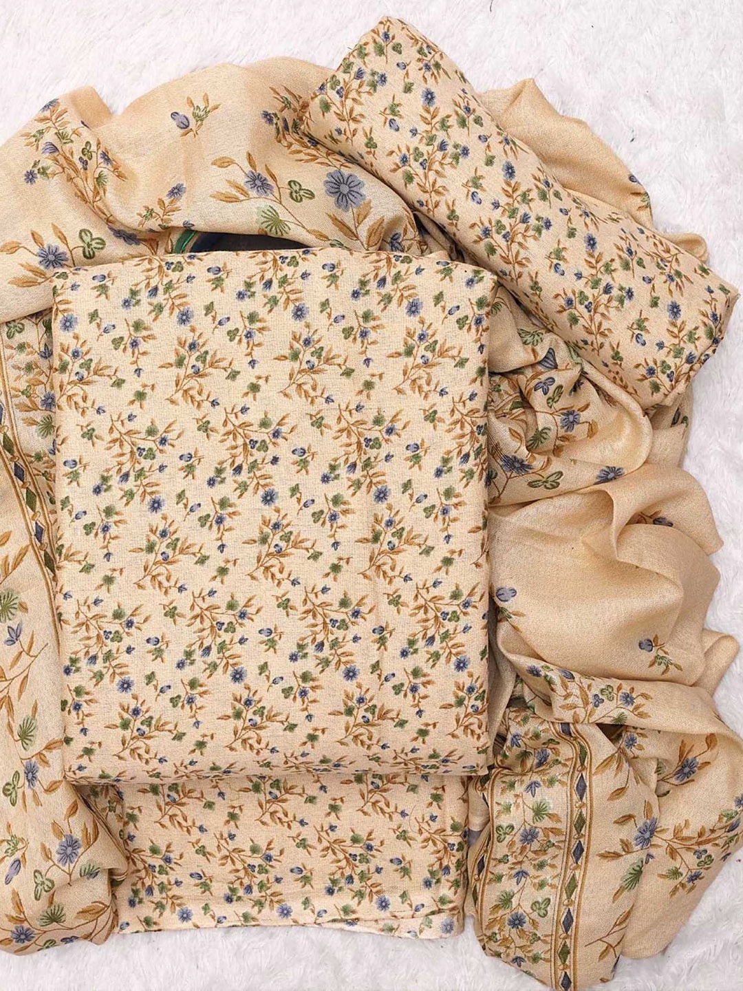 

KALINI Floral Printed Unstitched Dress Material, Beige