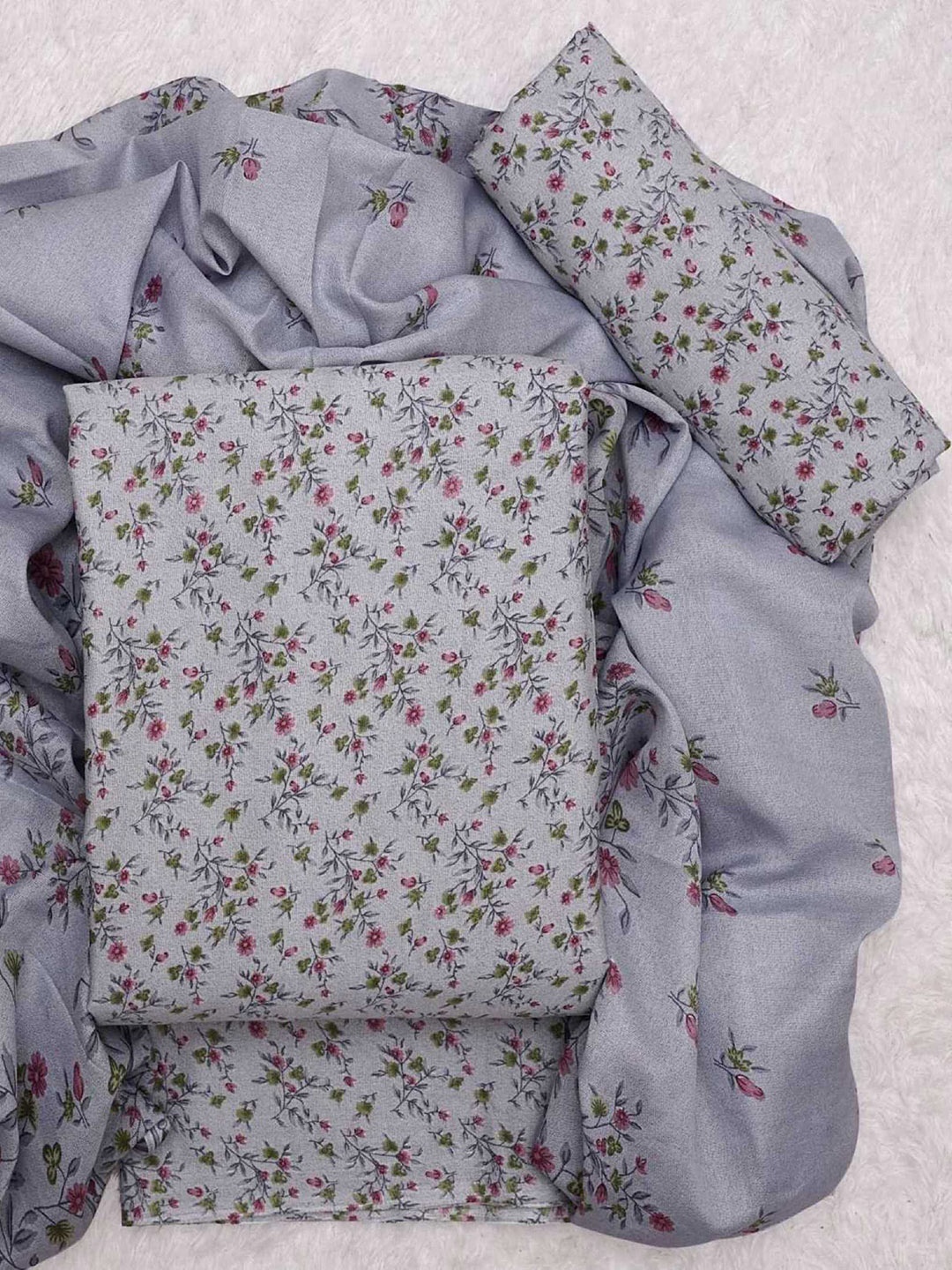 

KALINI Floral Printed Unstitched Dress Material, Grey