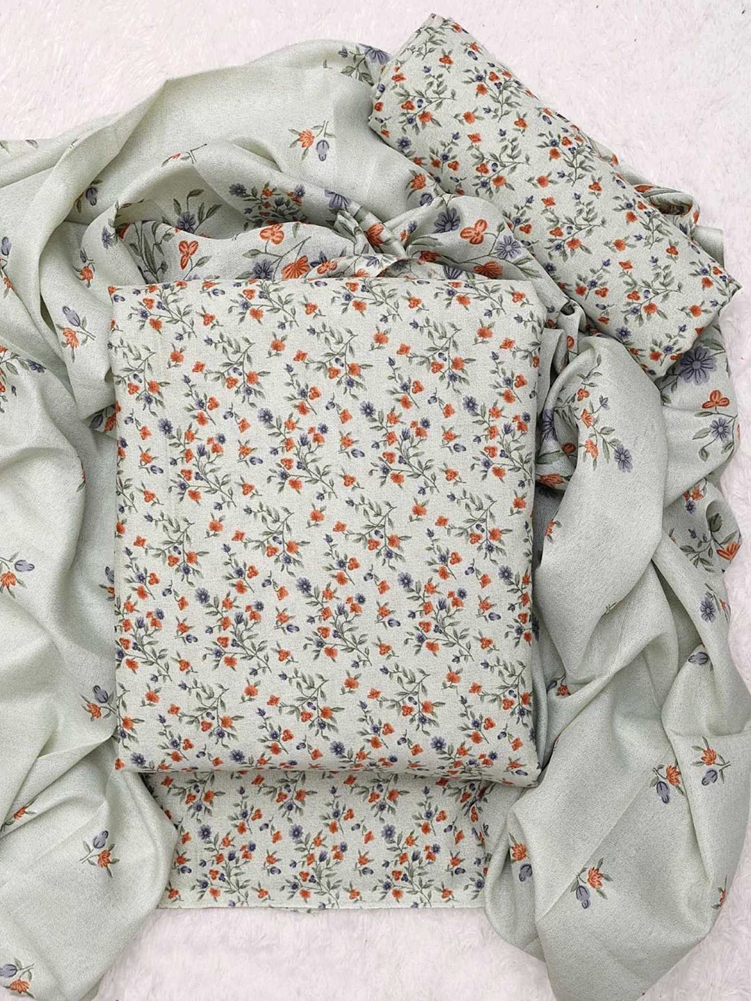 

KALINI Floral Printed Unstitched Dress Material, Sea green