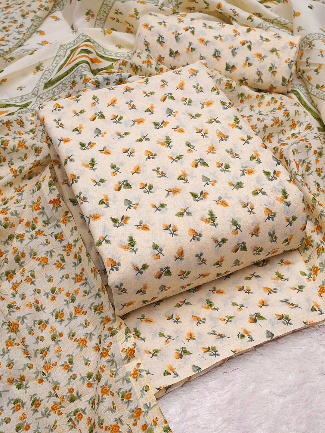 

KALINI Floral Printed Unstitched Dress Material, Beige