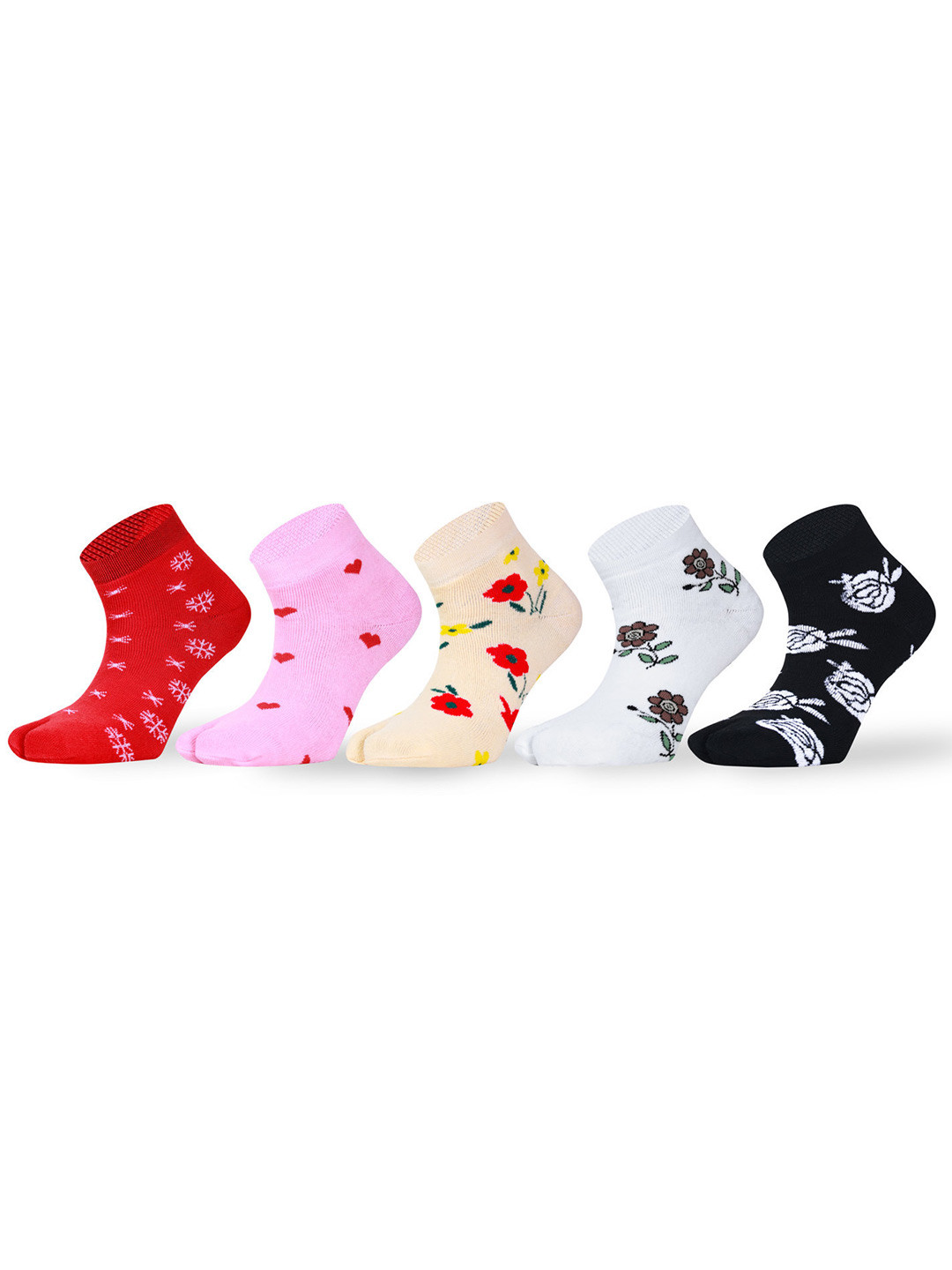 

RC. ROYAL CLASS Women Pack Of 5 Floral Cushioned Ankle-Length Thumb Socks, Red