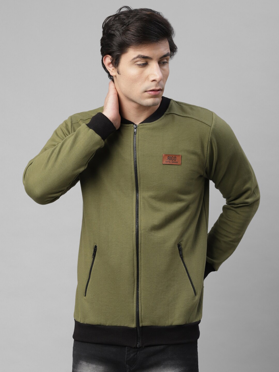 

Rigo Solid Pullover Casual Open Sweatshirt, Green