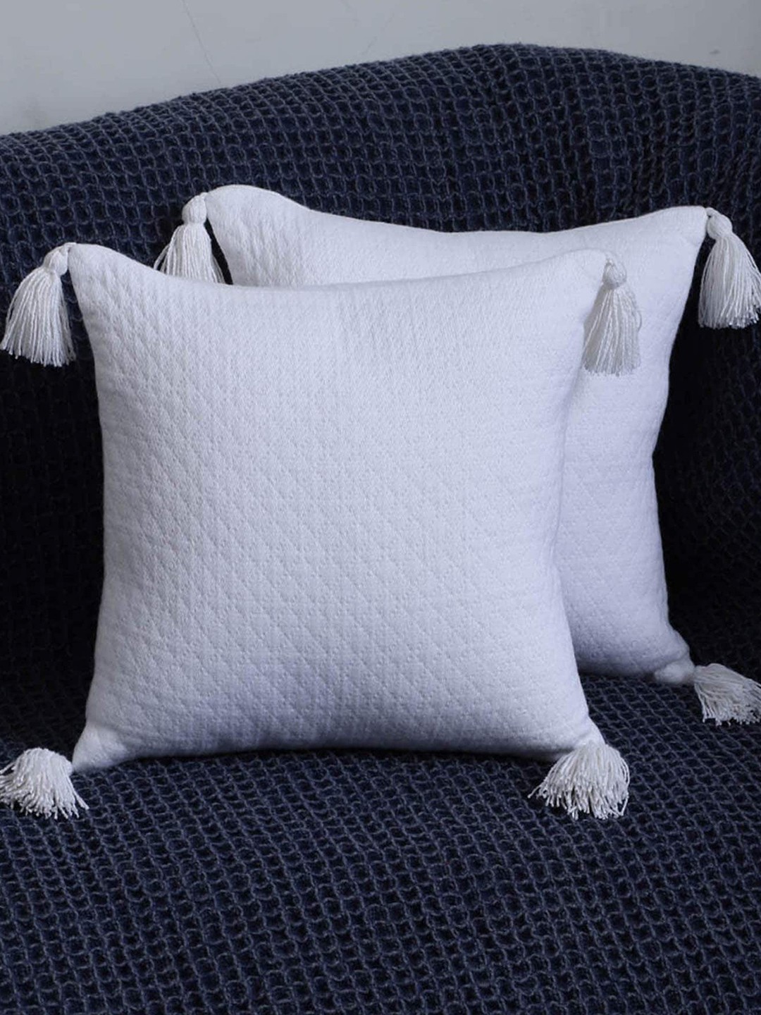 

Jamio Firati White 2 Pieces Textured Cotton Square Cushion Covers