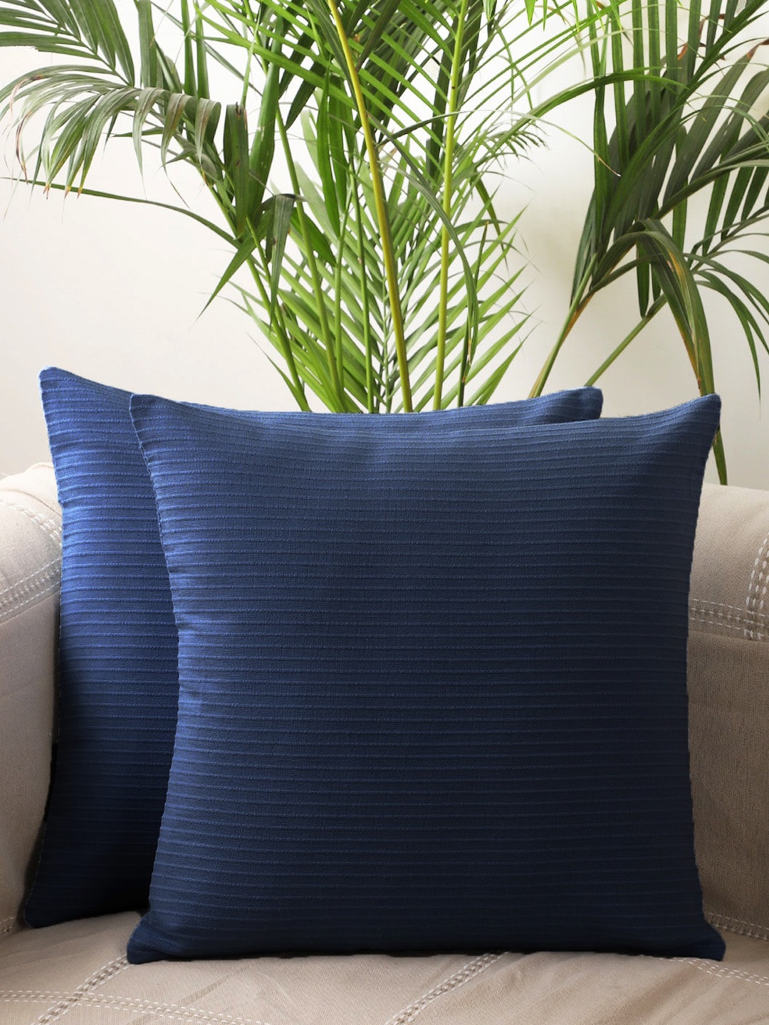 

Jamio Firati Blue 2 Pieces Striped Pure Cotton Square Cushion Covers