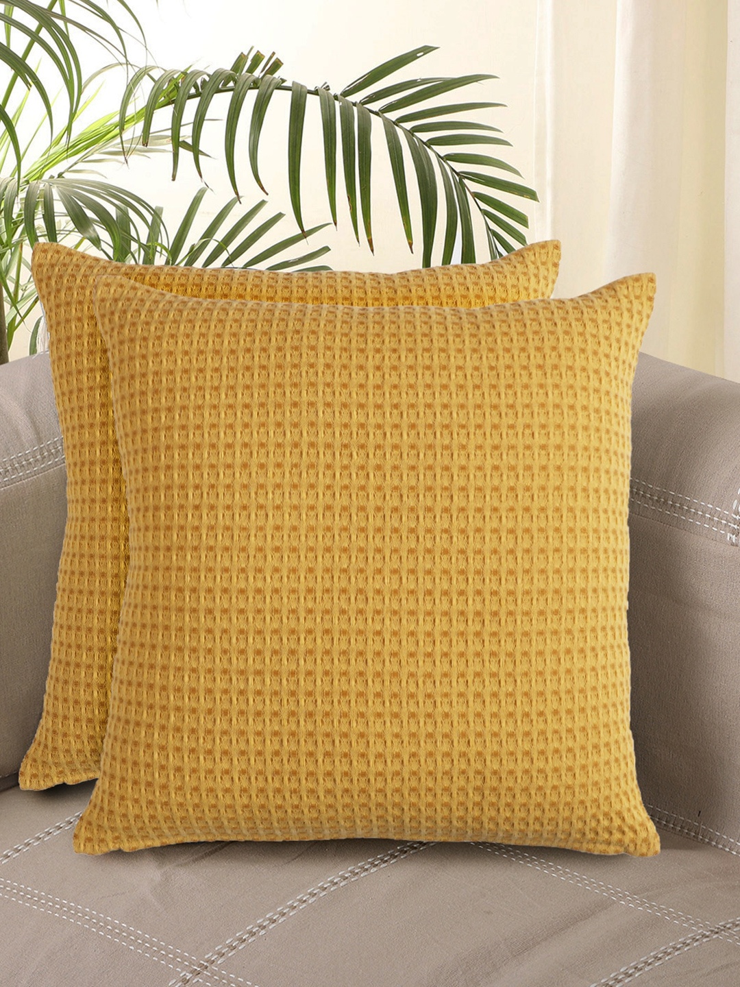 

Jamio Firati Yellow 2 Pieces Textured Cotton Square Cushion Covers