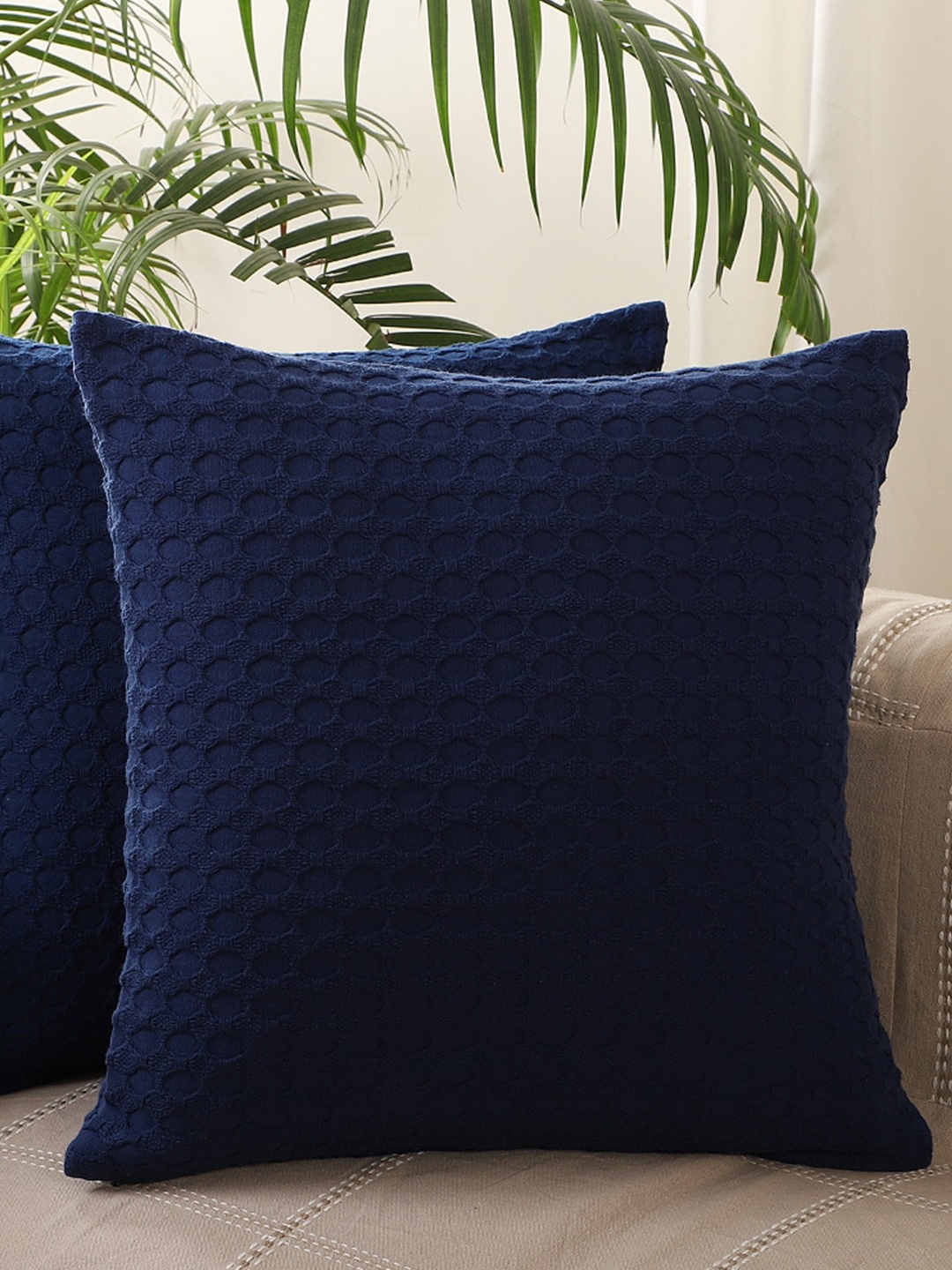 

Jamio Firati Blue 2 Pieces Textured Pure Cotton Square Cushion Covers