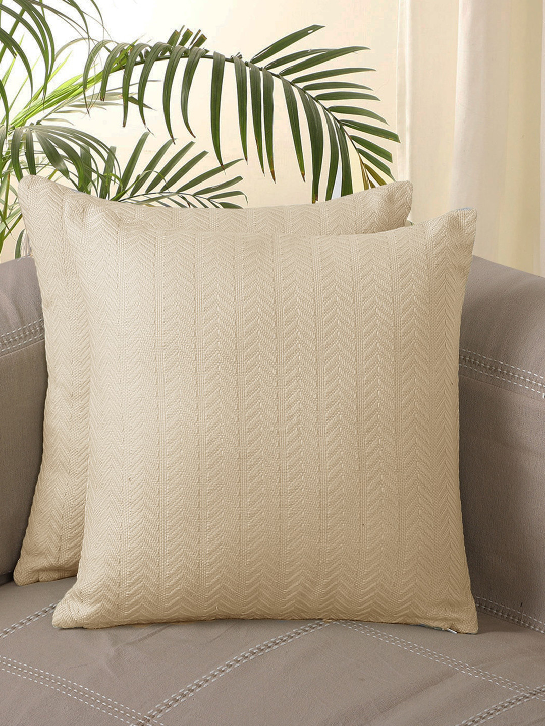 

Jamio Firati Cream-Coloured 2 Pieces Cotton Square Cushion Covers