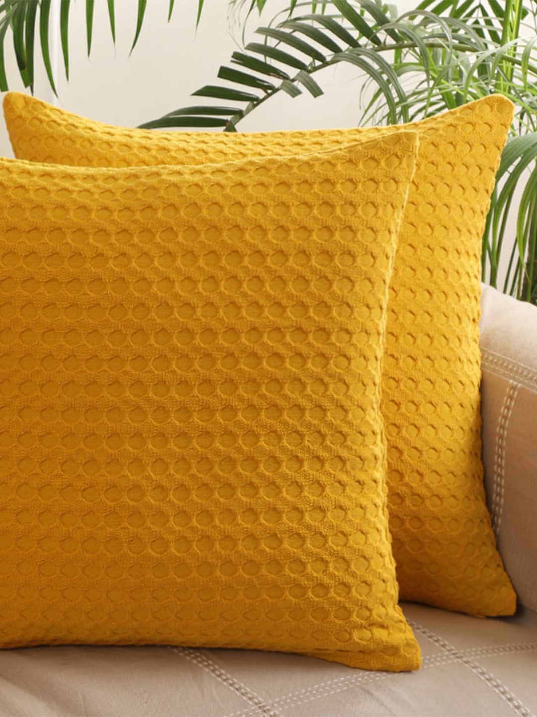 

Jamio Firati Yellow 2 Pieces Textured Cotton Square Cushion Covers