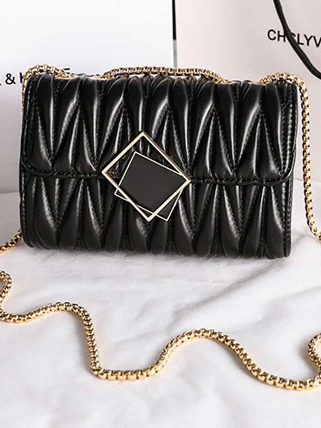 

FARGO Black Textured PU Structured Handheld Bag