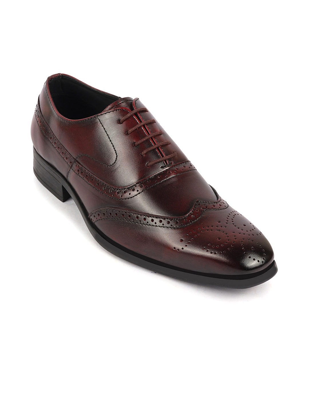 

FAUSTO Men Textured Leather Formal Brogues, Burgundy