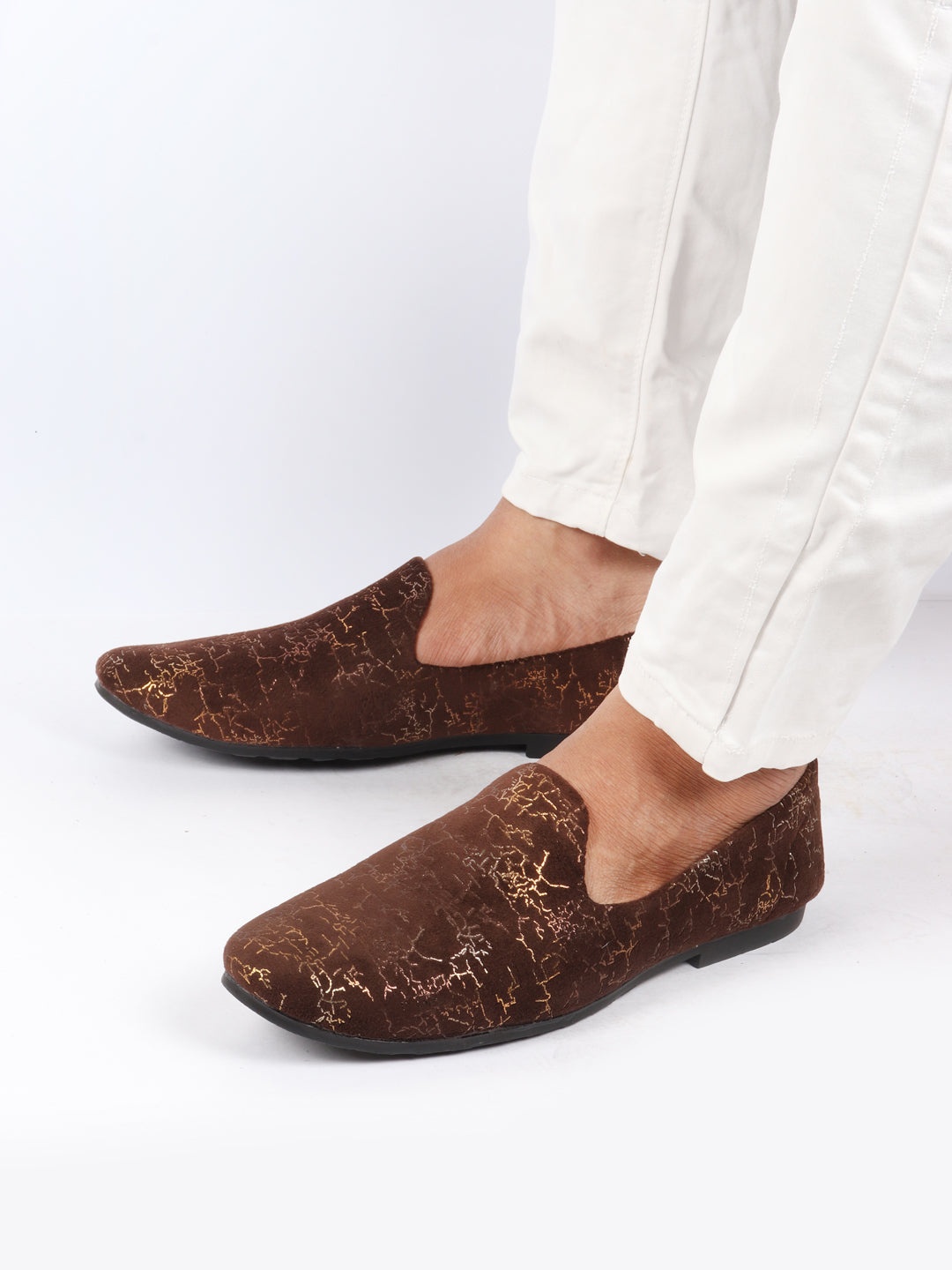 

FAUSTO Men Printed Lightweight Comfort Insole Velvet Mojaris, Brown