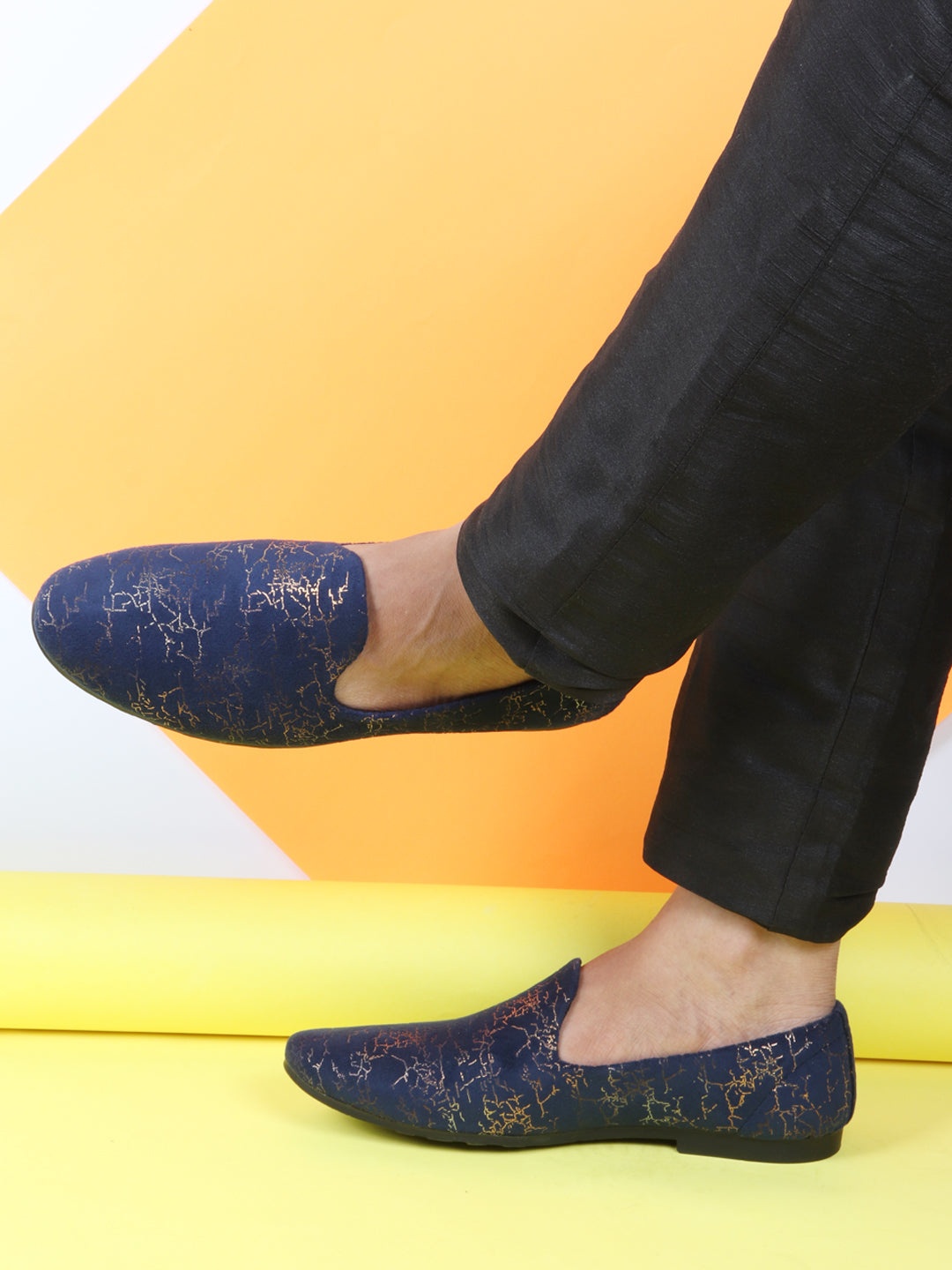 

FAUSTO Men Printed Lightweight Velvet Loafers, Navy blue