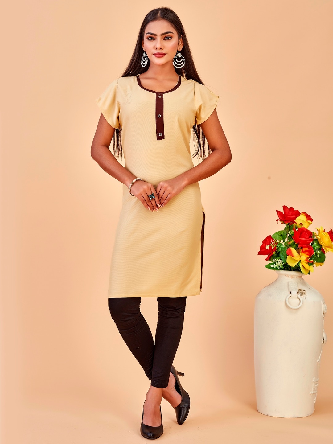 

Anouk Cream Coloured Straight Regular Kurta