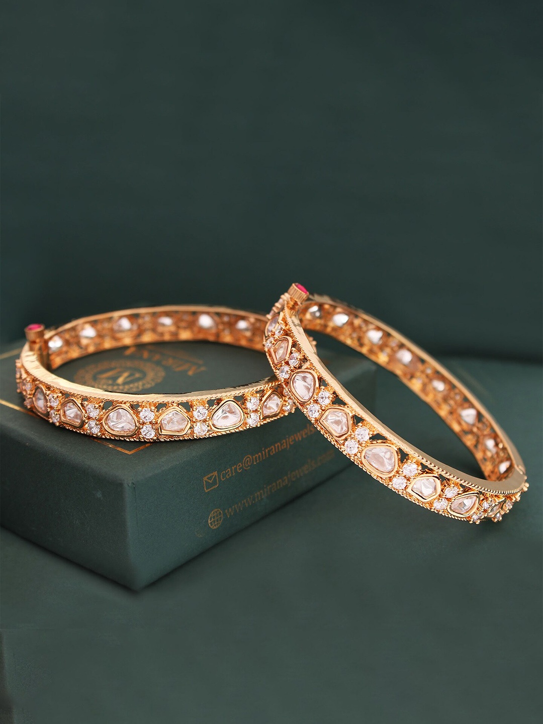 

Mirana Set Of 2 Gold-Plated Kundan-Studded Moyna Polki Bangles