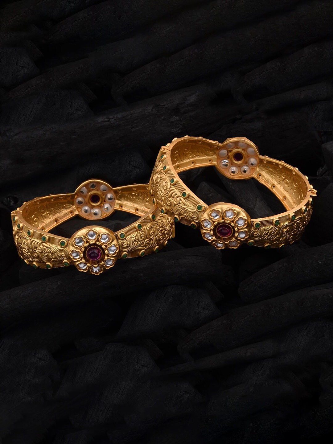 

Mirana Set Of 2 Gold-Plated Kundan-Studded Antique Polki Bangles