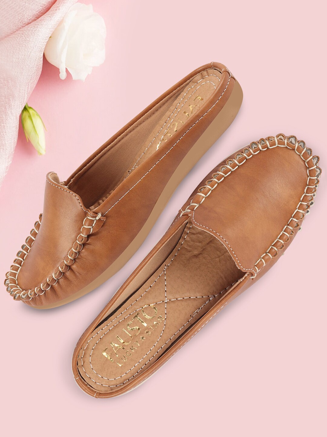 

FAUSTO Women Side Stitched Mules, Tan