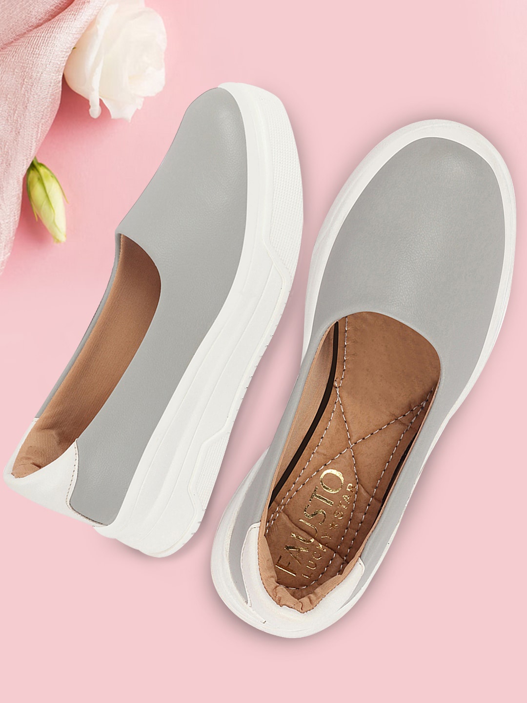

FAUSTO Women Lightweight Comfort Insole Contrast Sole Slip-On Sneakers, Grey