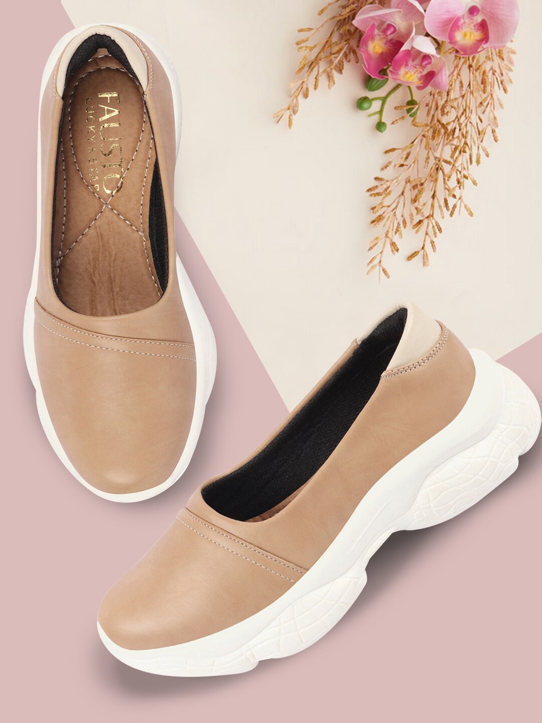 

FAUSTO Women Lightweight Comfort Insole Slip-On Sneakers, Beige