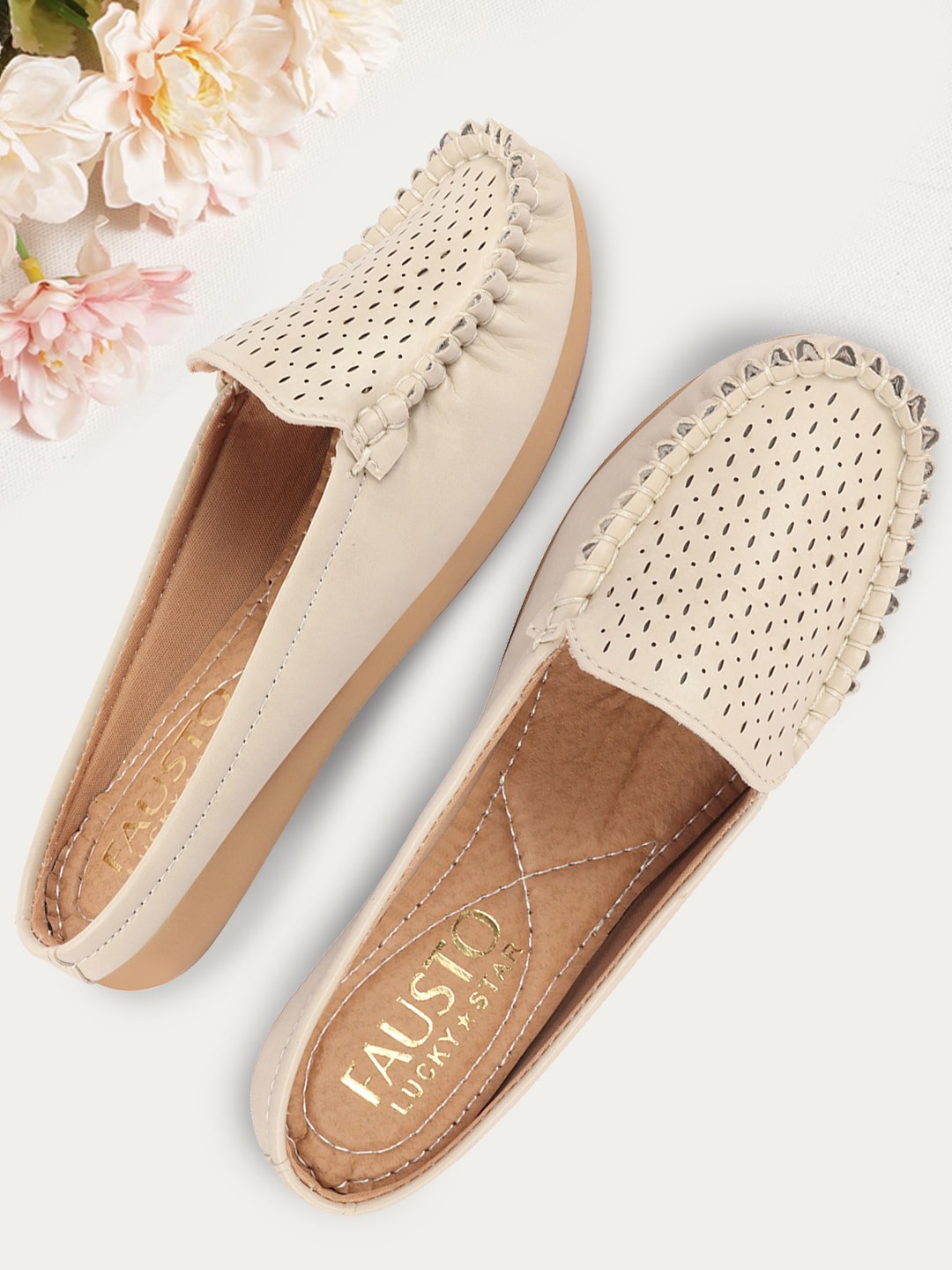 

FAUSTO Women Lightweight Side Stitched Comfort Insole Mules With Laser Cuts, Cream