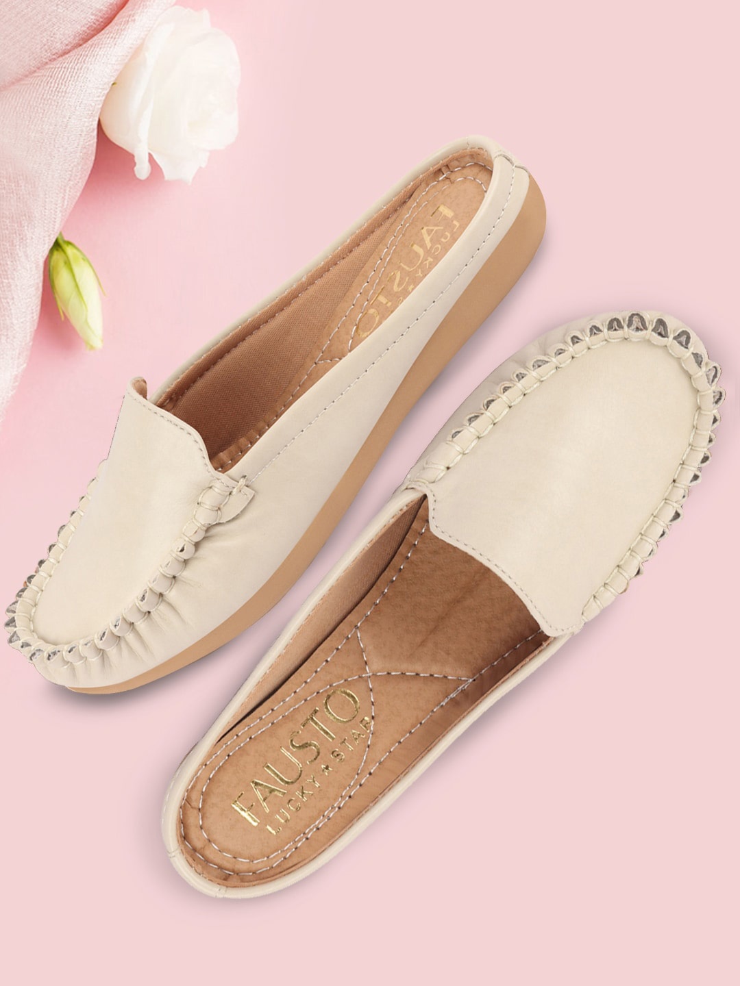 

FAUSTO Women Side Stitched Lightweight Mules, Cream