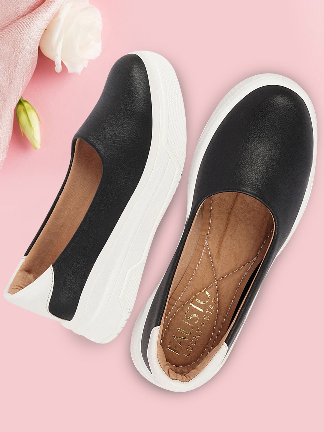 

FAUSTO Women Heeled Lightweight Slip-On Sneakers, Black