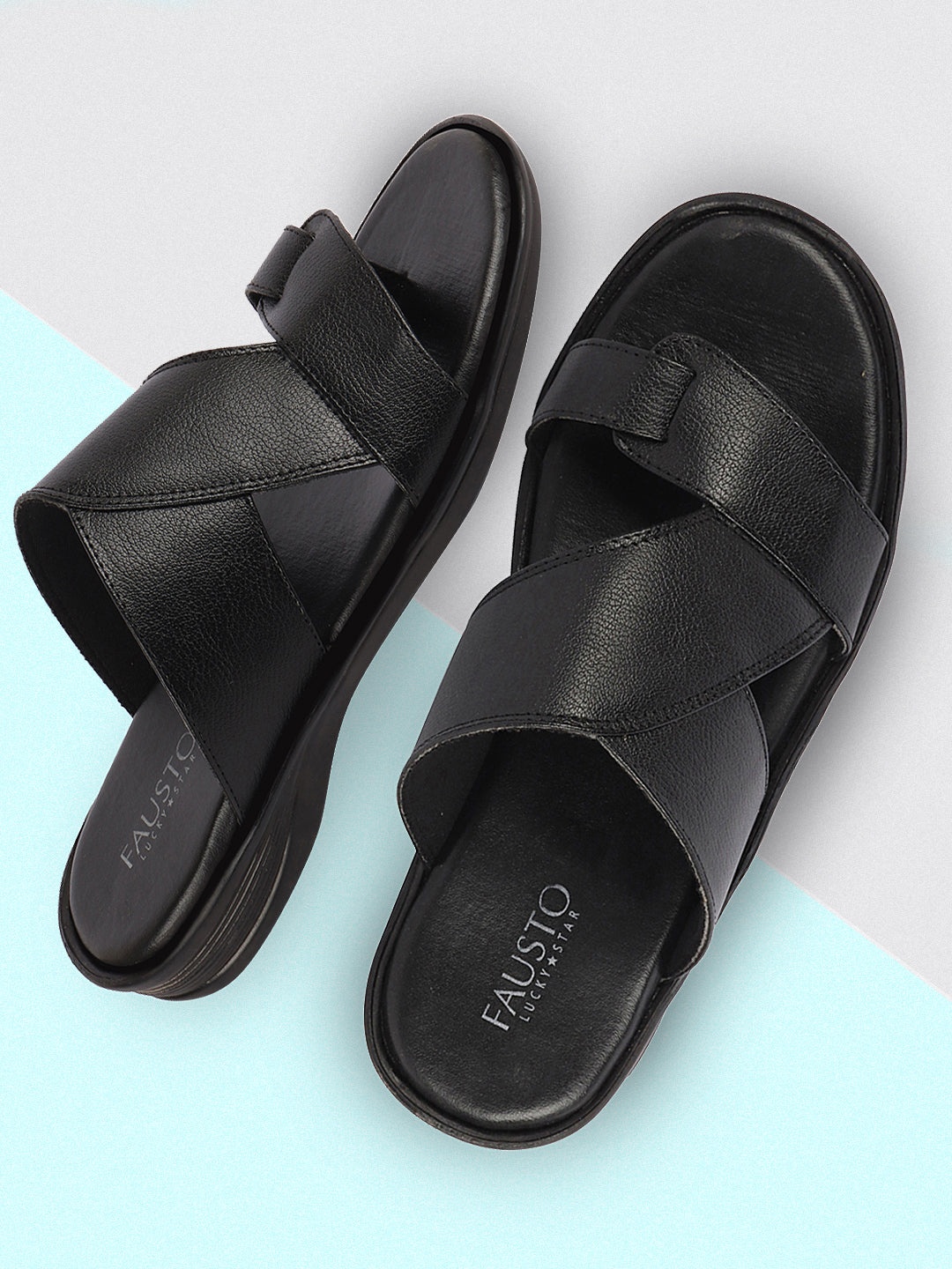 

FAUSTO Men Textured Comfort Sandals, Black