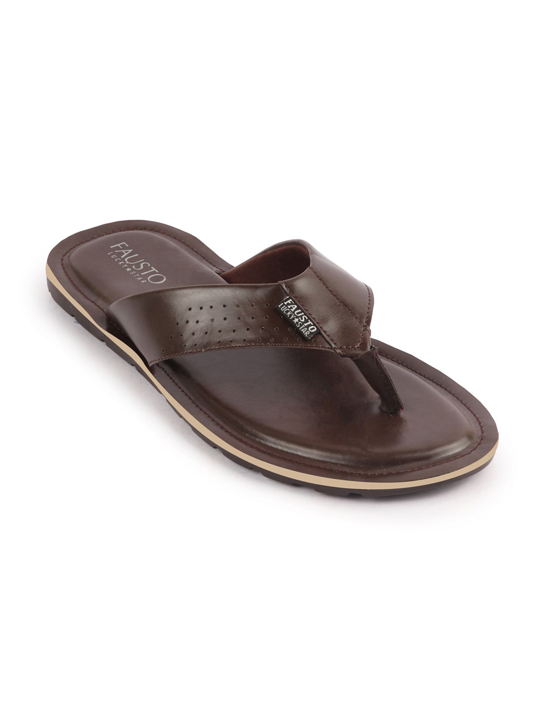 

FAUSTO Men Textured Thong Flip-Flops, Brown