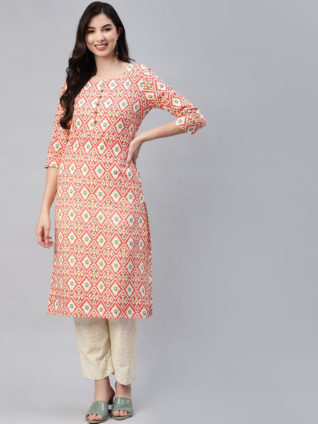Aarika Ethnic Motifs Printed Pure Cotton Straight Kurta, Red