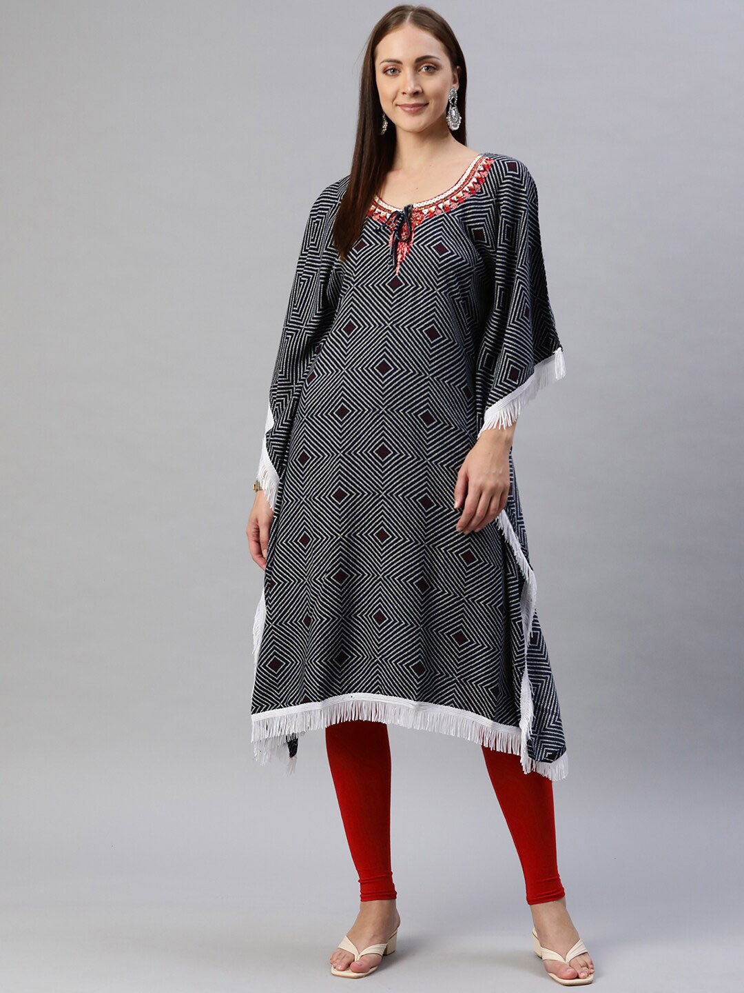 

Aarika Geometric Printed Keyhole Neck Flared Sleeves Kurta, Black