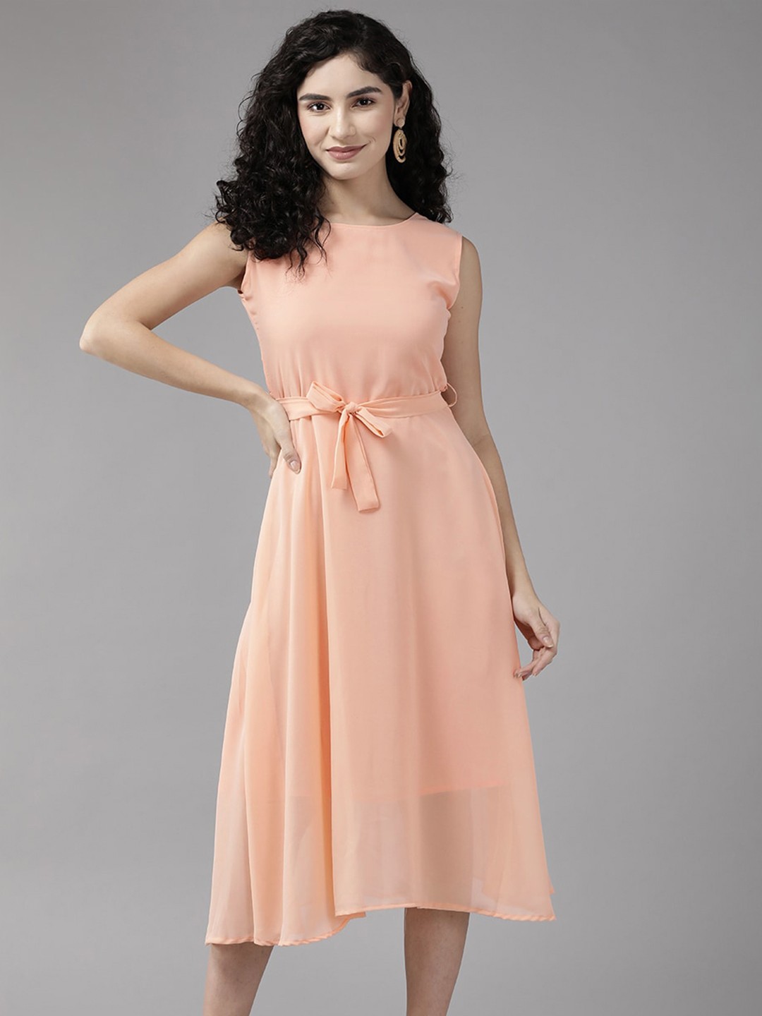 

Aarika Sleeveless Georgette A-Line Midi Dress, Peach
