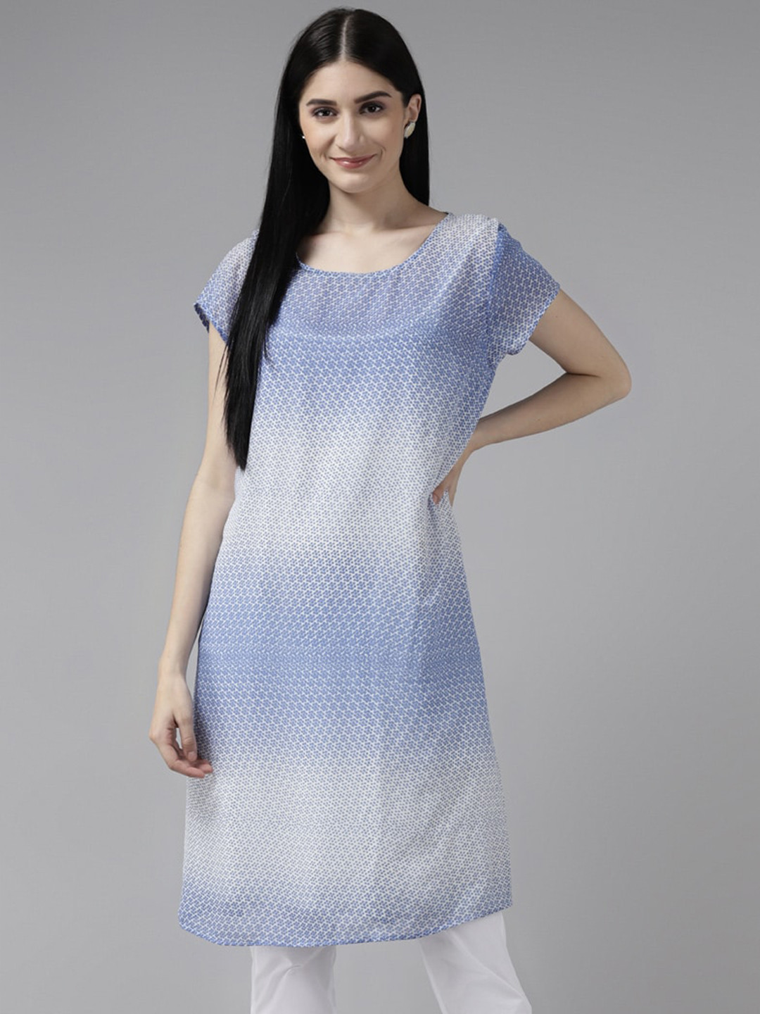 

Aarika Tie and Dye Cotton Longline Top, Blue