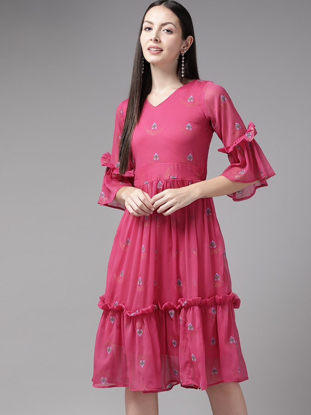 

Aarika Georgette Peplum Dress, Pink