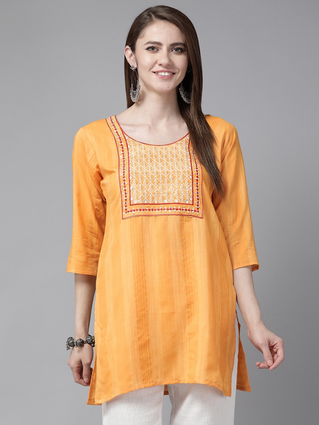 

Aarika Floral Yoke Design Cotton Kurti, Yellow