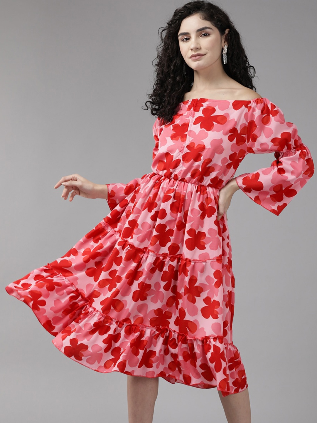 

Aarika Floral Print Georgette Peplum Dress, Red
