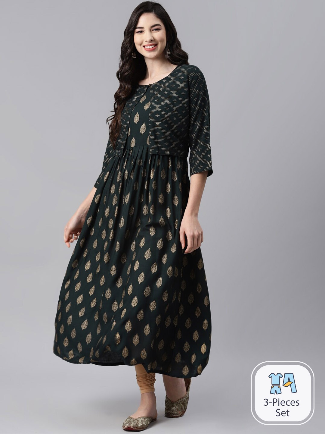 

Aarika Ethnic Motifs Printed Anarkali With Jacket, Green