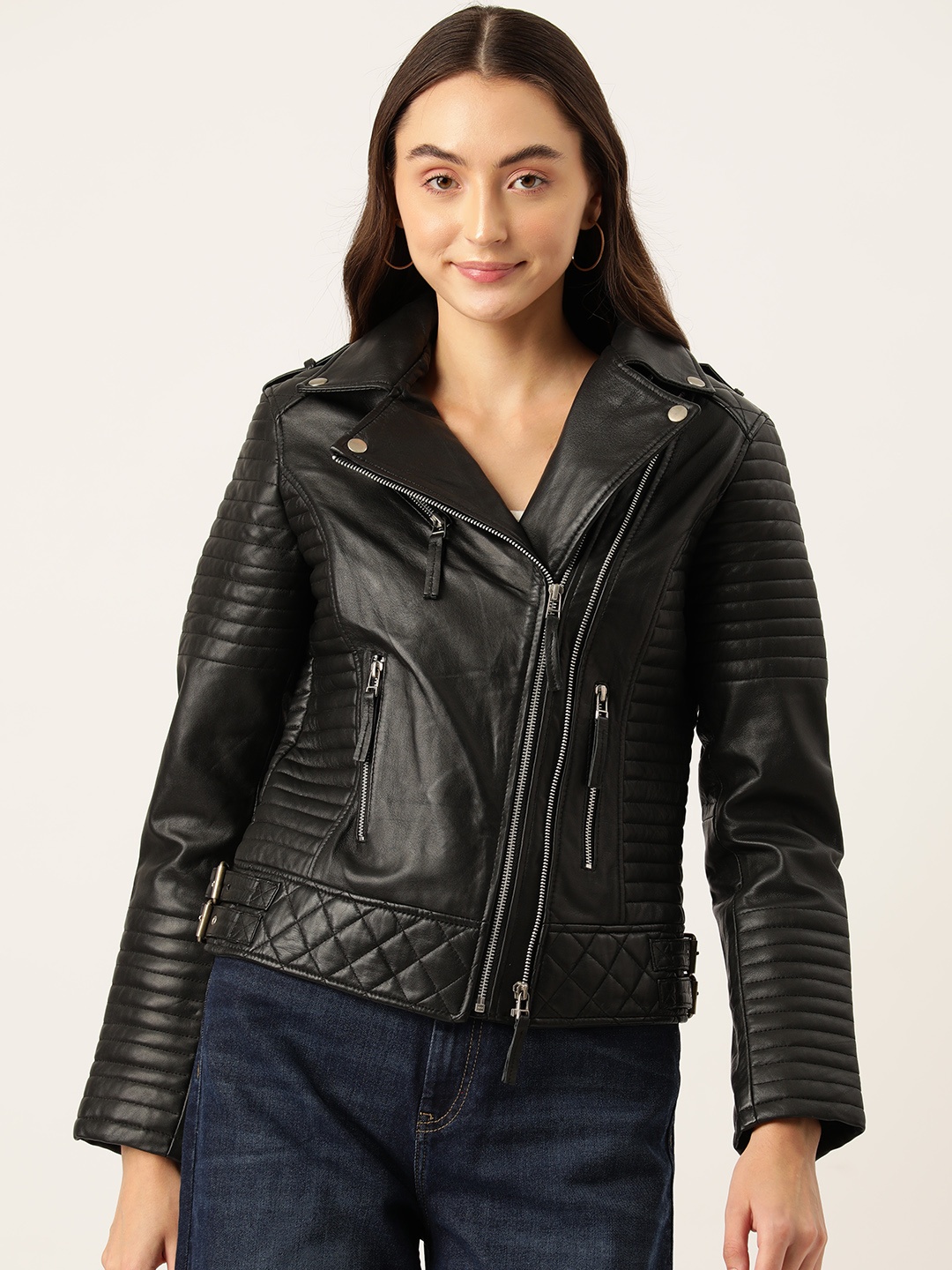 

Leather Retail Leather Lightweight Biker Jacket, Black