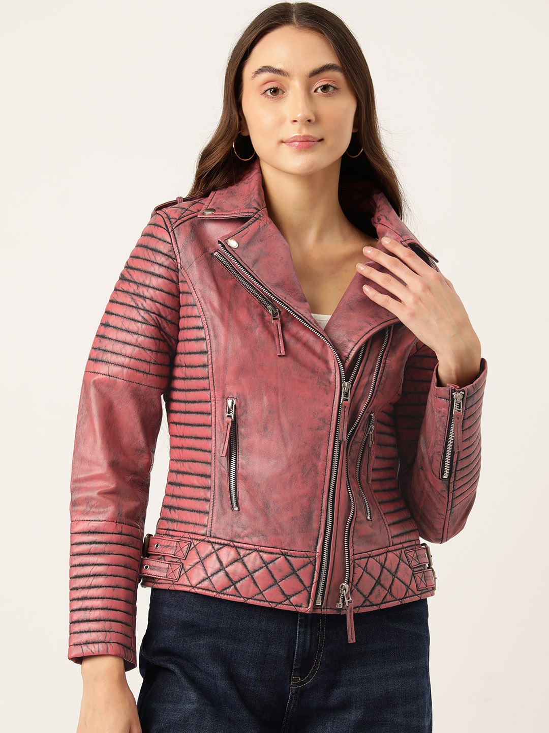 

Leather Retail Leather Lightweight Biker Jacket, Pink