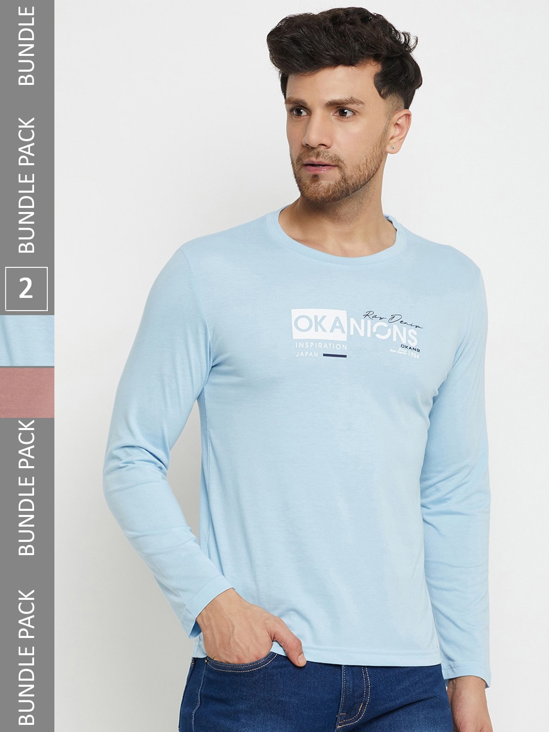 

Okane Pack of 2 Typography Printed T-shirts, Blue
