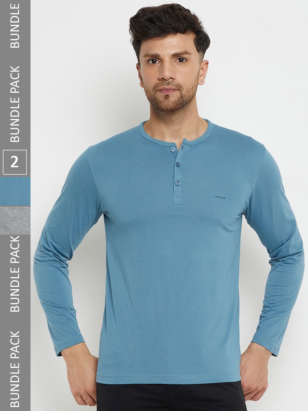 

Okane Pack of 2 Henley Neck T-shirts, Blue