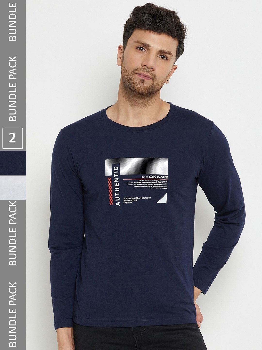 Okane Pack of 2 Typography Printed T-shirts, Navy blue