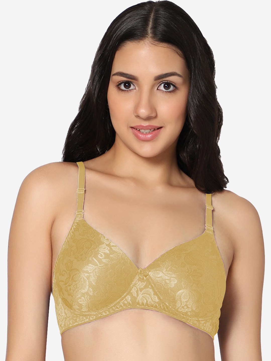 

In Care Floral Lace All Day Comfort Non-Wired Non Padded Seamless Cotton Everyday Bra, Beige