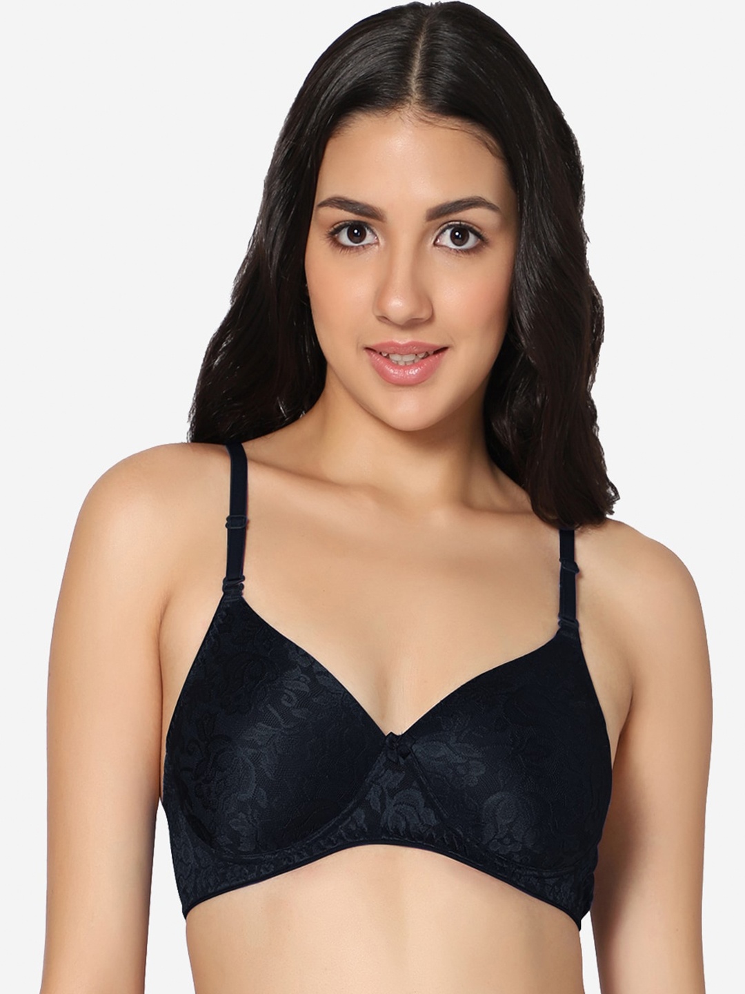 

In Care Floral Self Design All Day Comfort Seamless Cotton Push-Up Bra, Black