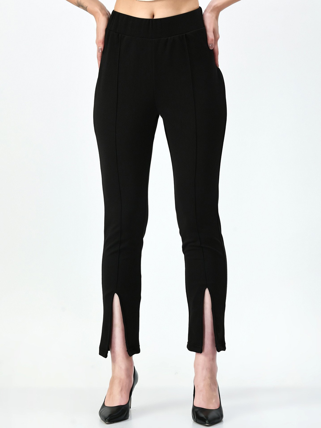 

Moshe Women Relaxed Fit Front Slit Parallel Trousers, Black