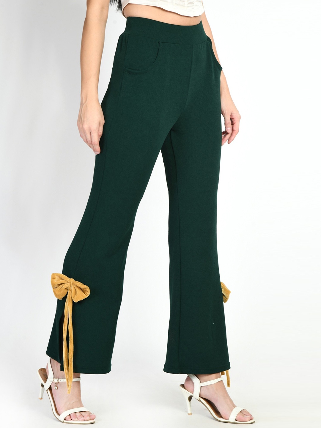 Moshe Women Relaxed Fit High-Rise Parallel Trousers, Green