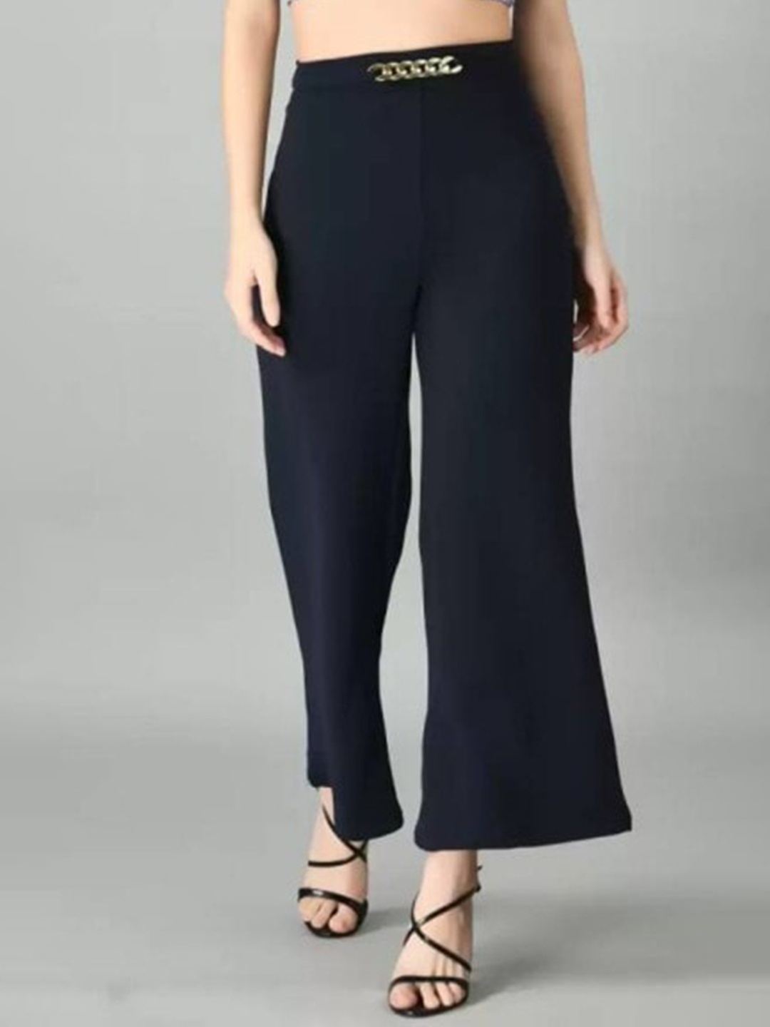 

Moshe Women Relaxed High Rise Plain Parallel Trousers, Blue